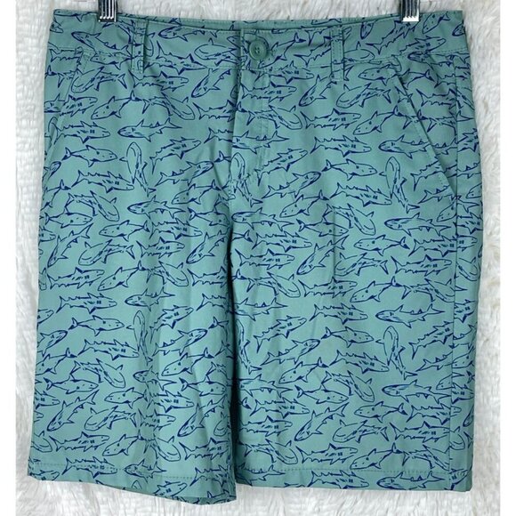 Cat & Jack Boys 14 Husky Quick Dry Button Up Shorts Green Blue Sharks - Picture 2 of 8